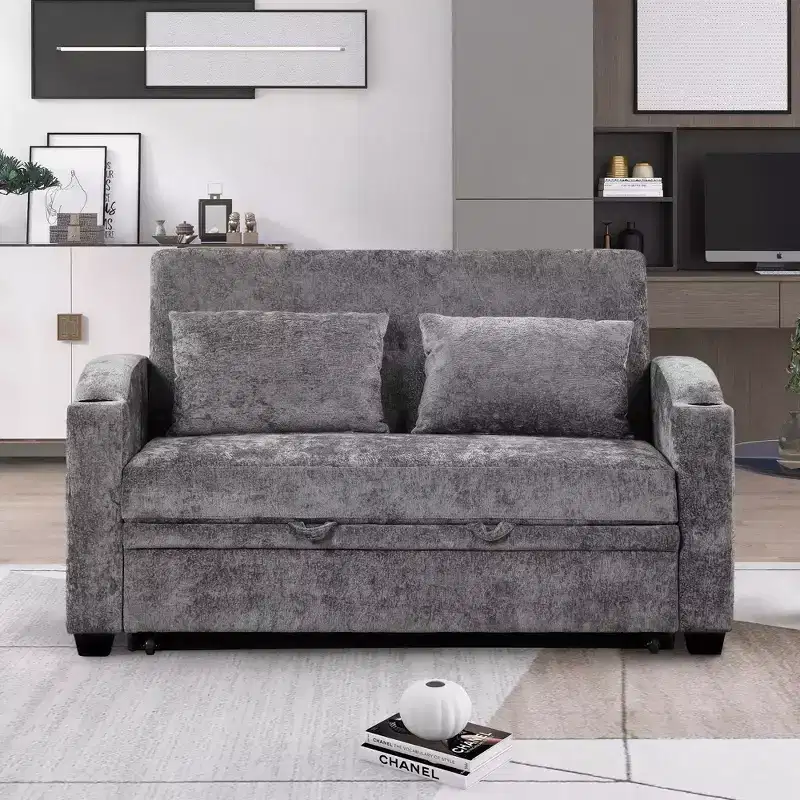 Convertible Sofa Bed with USB, Cup Holders & Adjustable Backrest