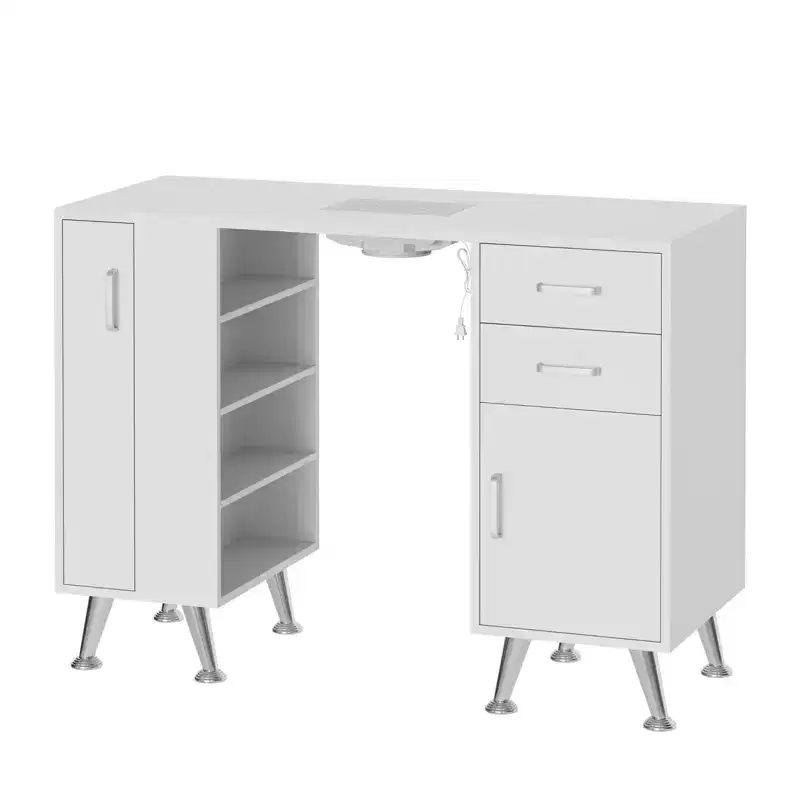 Nail Table with Electric Dust Collector, Wrist Rest, Drawers, and Storage Cabinet