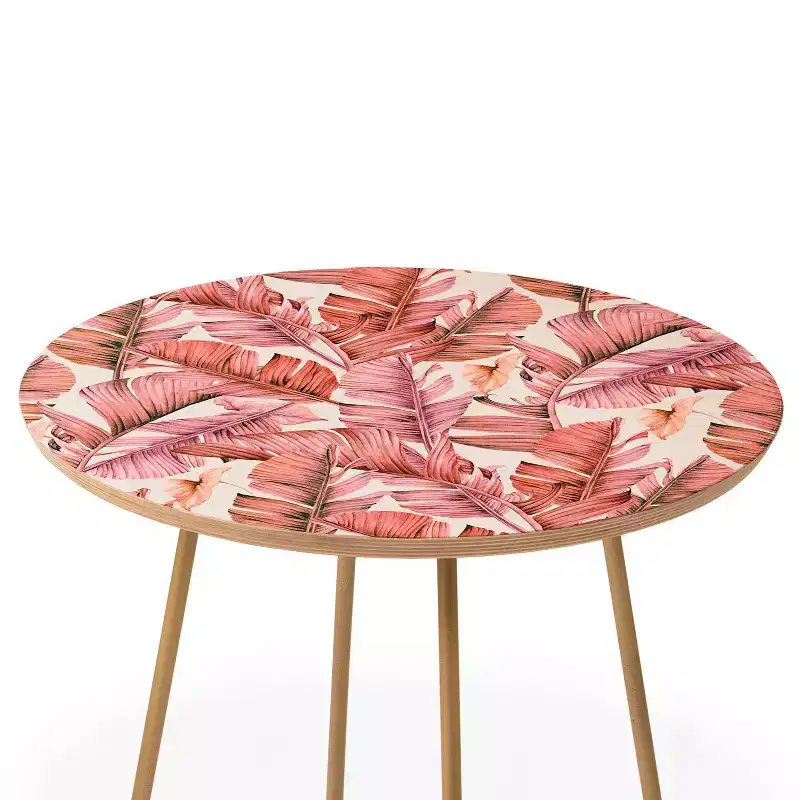 Round Printed Side Table Pink/Gold – 19