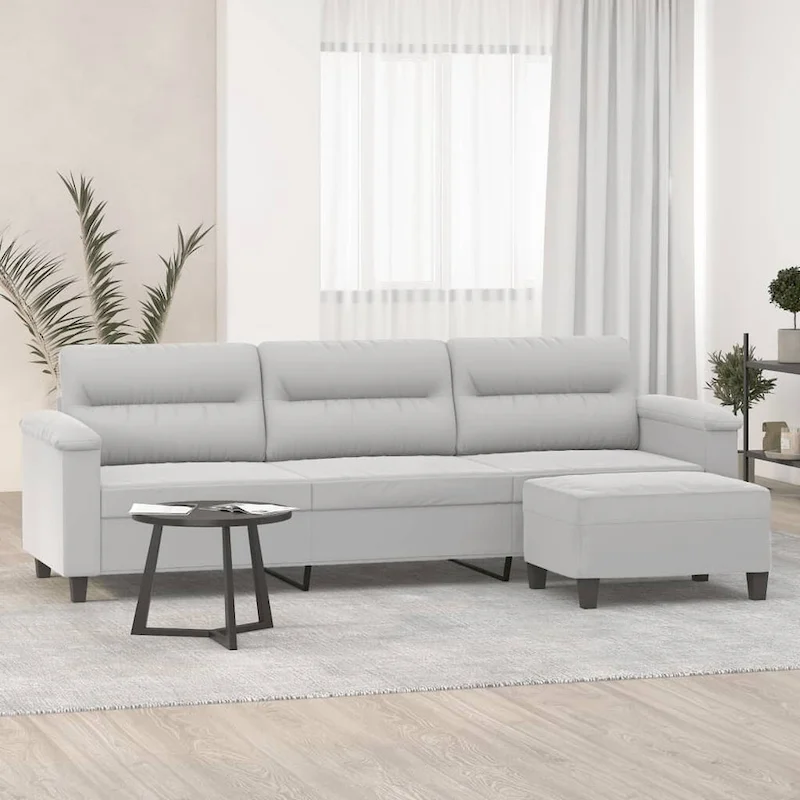 vidaXL Couch Modern Accent Upholstered Chair with Footstool Microfiber Fabric