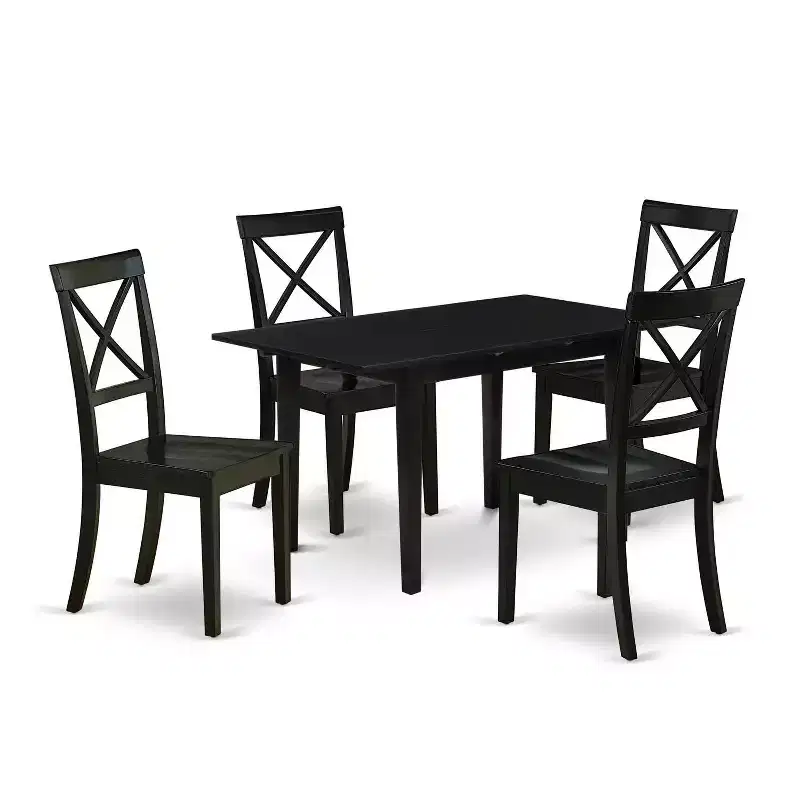 HomeStock 5-Pc Black Finish Solid Wood Top - Rectangular Dining Room Set with Butterfly Leaf - Seats 4