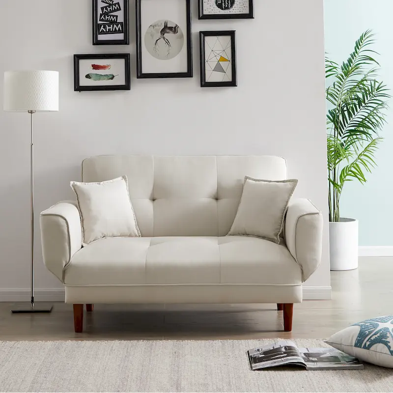 Multifunctional Sofa Bed Sleeper with 2 Pillows Beige Fabric