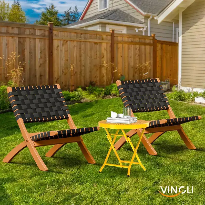 Patio Folding Side Table with Floral Pattern & X-Shaped Metal Frame – Yellow