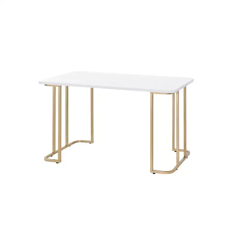 Acme Furniture Estie Writing Desk White/Gold: Chic Home Office, Teen & Kids' Study Table, No Storage
