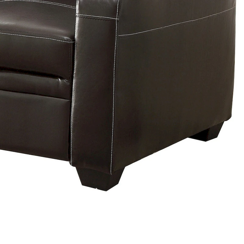 Ferry 83 Inch Lounger Sofa Bed, Tufted Brown Faux Leather, Solid Wood