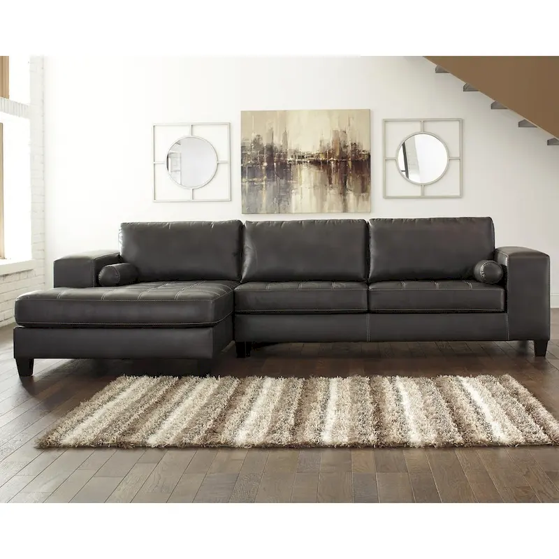 Dark Gray Faux Leather L-Shaped Sectional Sofa with Chaise | Left/Right Facing | Seats 3