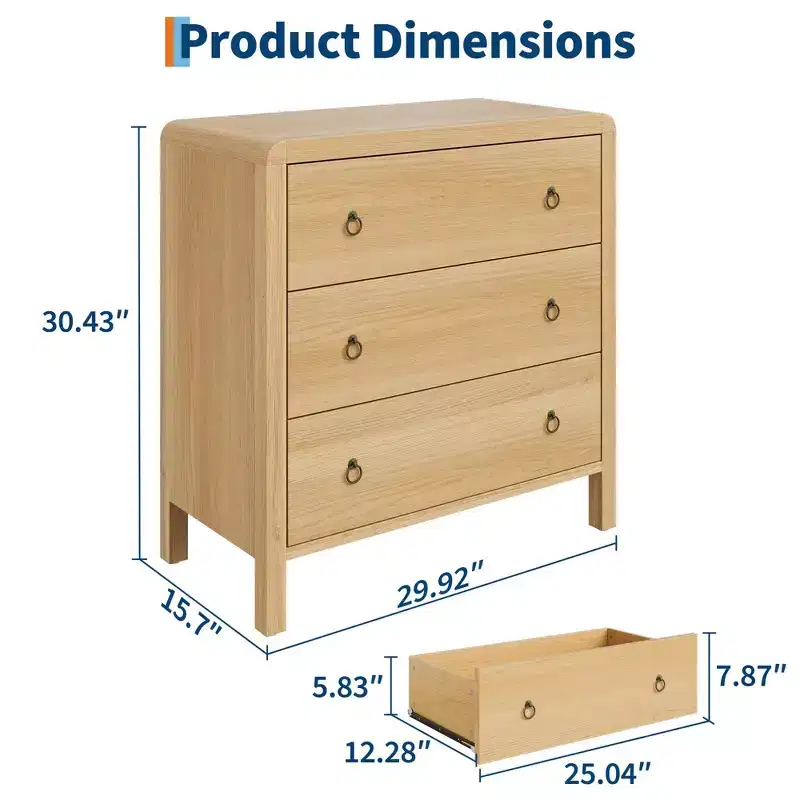 3-Drawer Dresser with Storage – Wood Chest of Drawers for Bedroom, Living Room, or Hallway