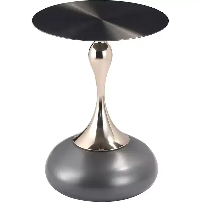 LeisureMod Savoy Modern Pedestal End Table - Black Stainless Steel Accent Table