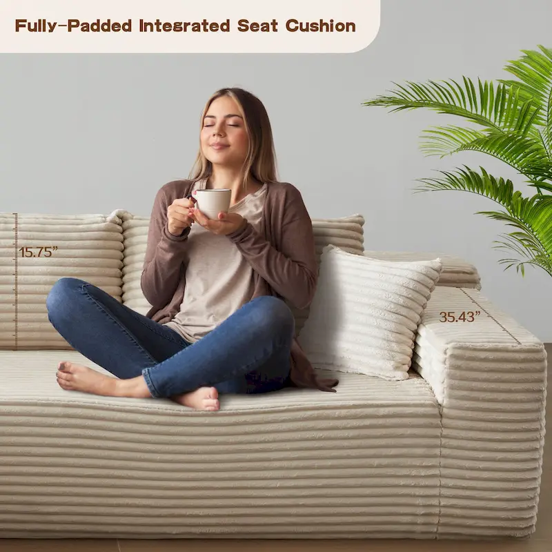 OVIOS Long Plush No Assembly Required Chaise Sofa