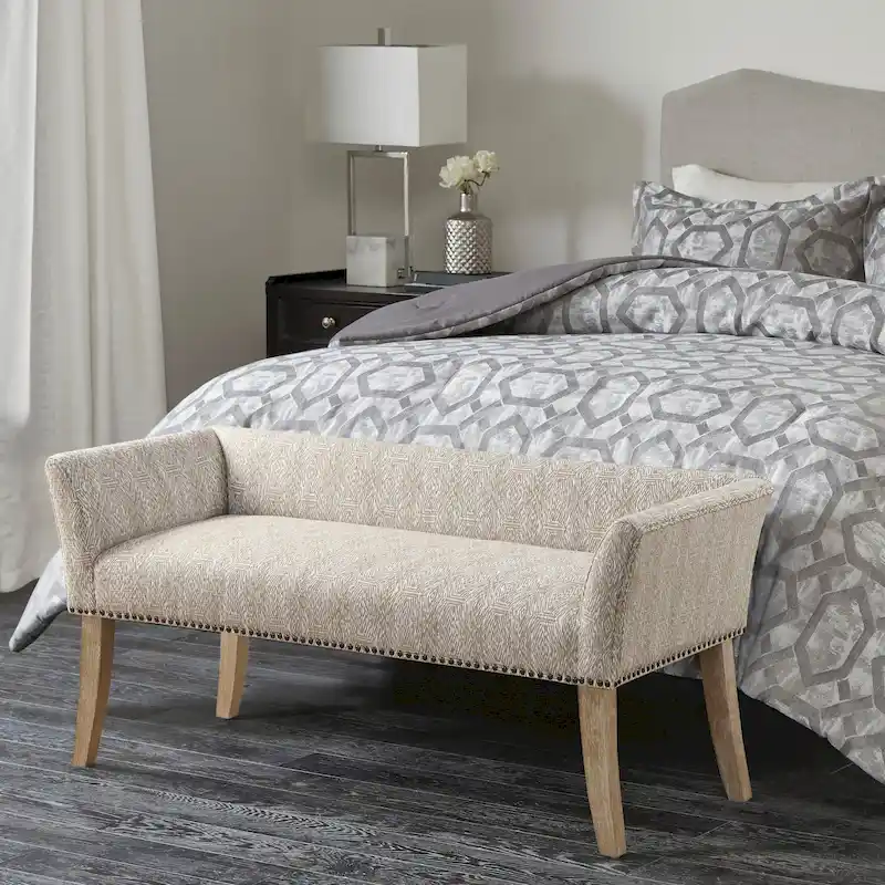 Madison Park Welburn 49.5 Upholstered Bench with Back & Wood Legs
