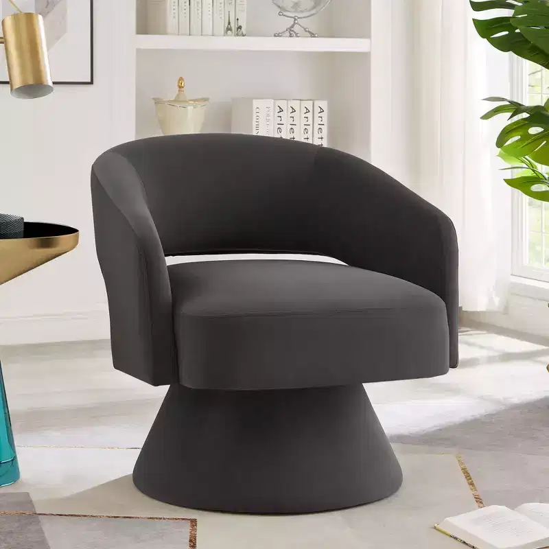 Modern Swivel Accent Chairs for Bedroom, Upholstered Velvet Round Accent Chairs, 360 Degree Comfy Swivel Chair with Open Backrest
