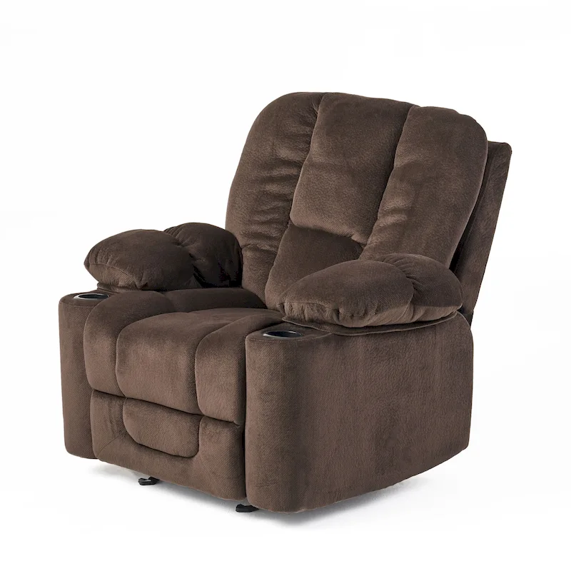 Roomfitters Luxurious Manual Recliner Chair in Chocolate with Skin-Friendly Fabric and Dual Cup Holders