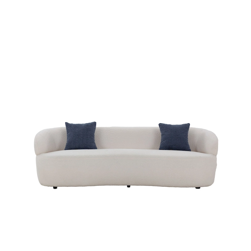 Beige Mid-Century Modern Curved Sofa - 35.00 x 86.00 x 27.00