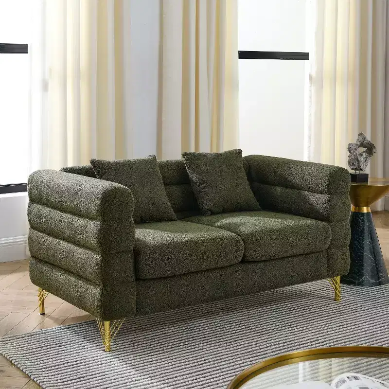 60Inch Oversized 2 Seater Sectional Sofa, Living Room Comfort Fabric Sectional Sofa-Deep Seating Sectional Sofa