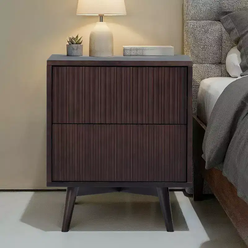 Modern Boho 2-Drawer Nightstand with Solid Wood & Contemporary Fluted Fronts