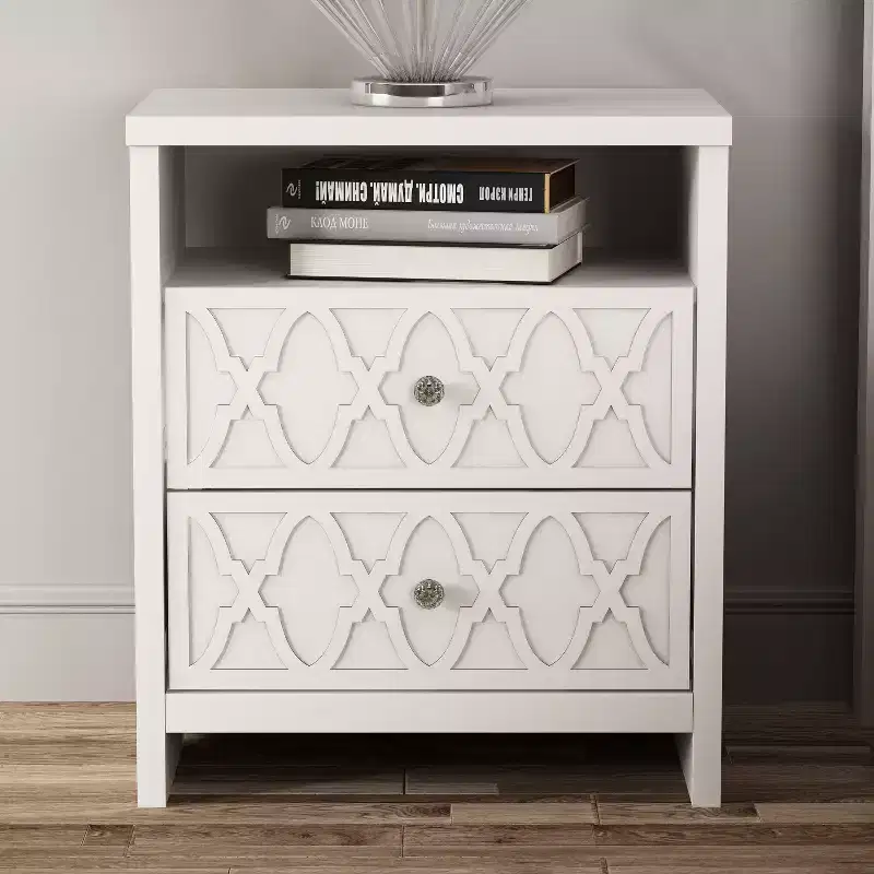 2-Drawer Nightstand with Open Shelf in White — 22.8
