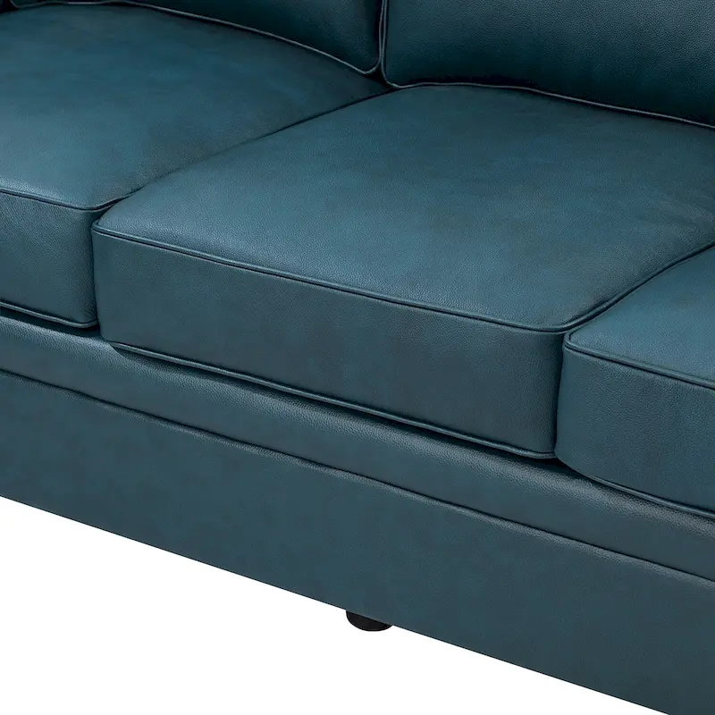 Rita Living Room 3-Seat Genuine Leather Sofa with Solid Wood Legs and Nailhead