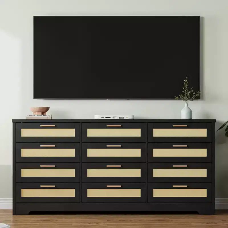 12 Drawer Dresser, Rattan Chest of Drawers, Closet Clothes Storage Organizer, Dressers with Drawers for Bedroom, Living Room