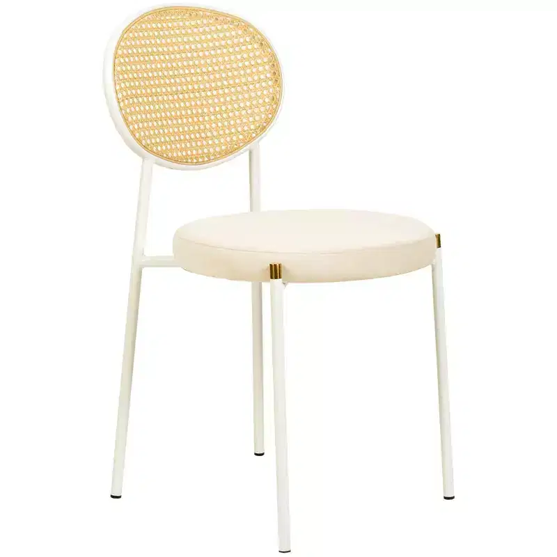 LeisureMod Euston Velvet Dining Chair  Rattan Open Back Chair with Stainless Steel Base, Comfortable Modern Seating for Kitchen, Dining Room, Cafe