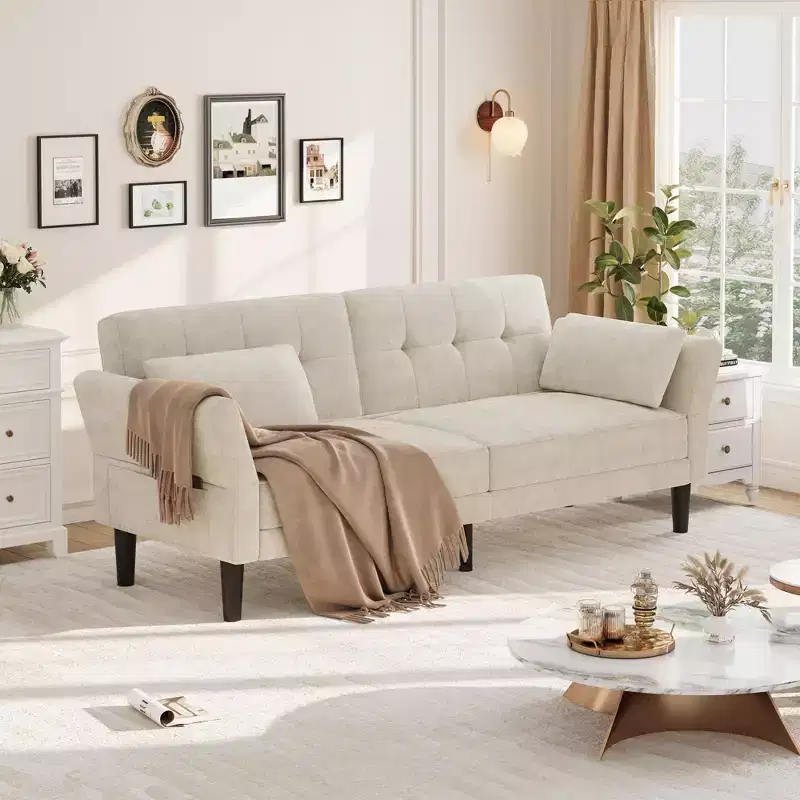 GustoWave 89 Convertible Futon Sofa Bed - Adjustable Backrest & Armrest for Living Room, Bedroom or Apartments