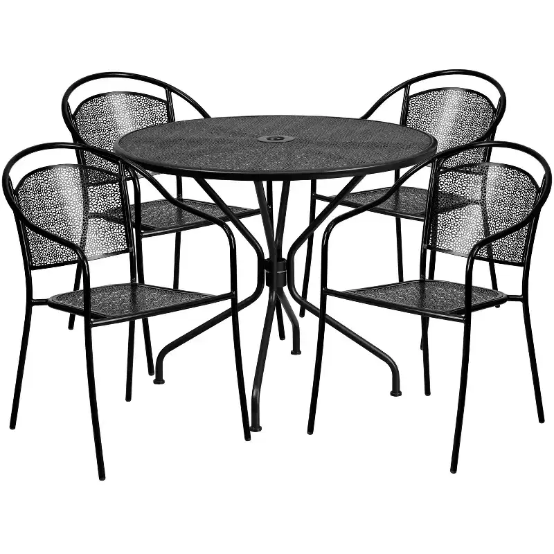 Flash Furniture Oia Commercial Grade 35.25 Round Indoor-Outdoor Steel Patio Table Set with 4 Round Back Chairs