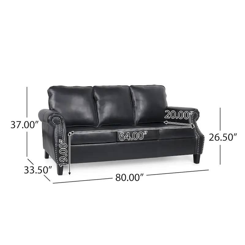 Dowd Faux Leather 3 Seater Sofa with Nailhead Trim by Christopher Knight Home