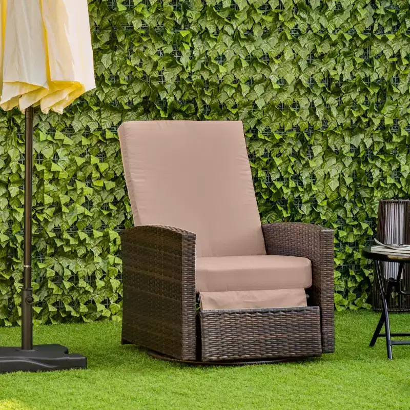 Outdoor Wicker Swivel Recliner Chair, Reclining Backrest, Lifting Footrest, 360 Degree Rotating Basic, Water Resistant Cushions for Patio