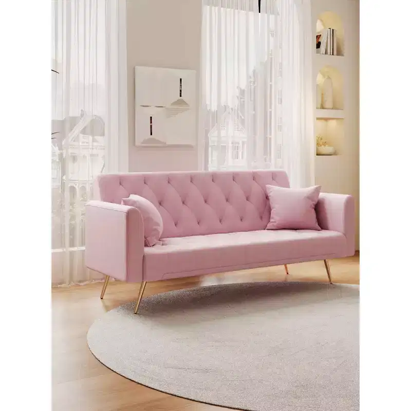MAYEERTY Love Seat Vintahe Velvet Sofa Comfortable for Liviing Room Bedroom Pink