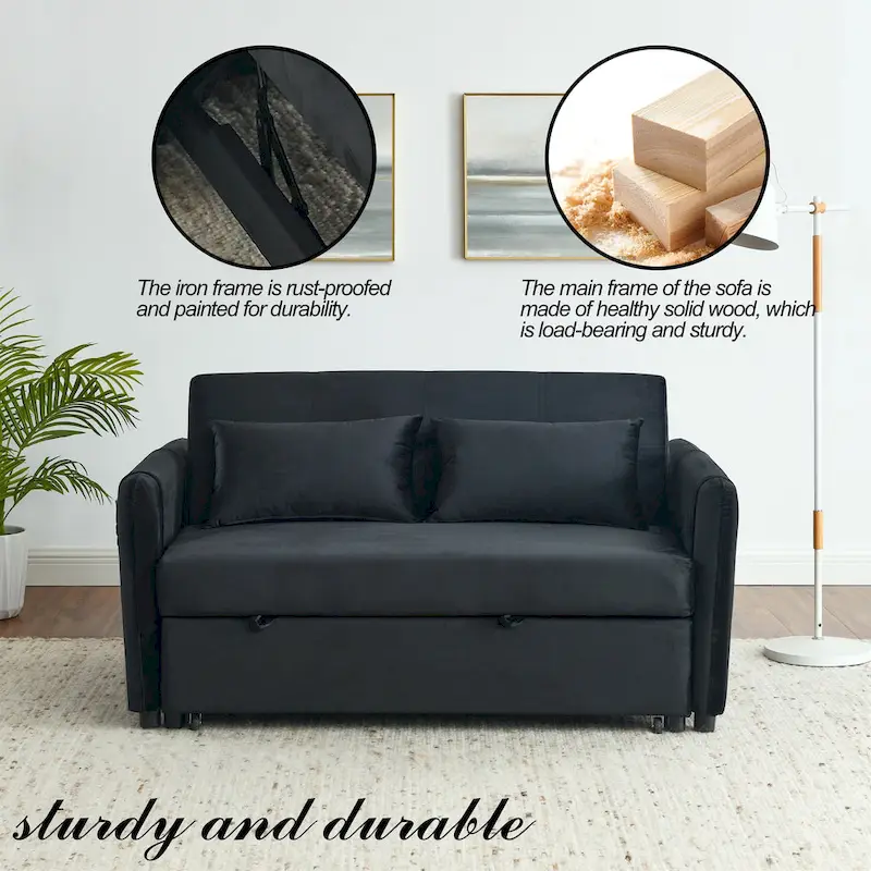 3-in-1 Versatile Velvet Double Sofa with Pullout Bed