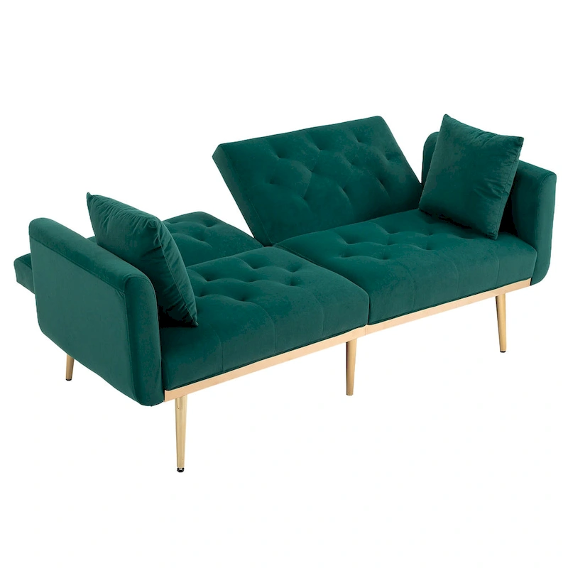 65.35 Velvet Futon Sofa Bed with Adjustable Backrest