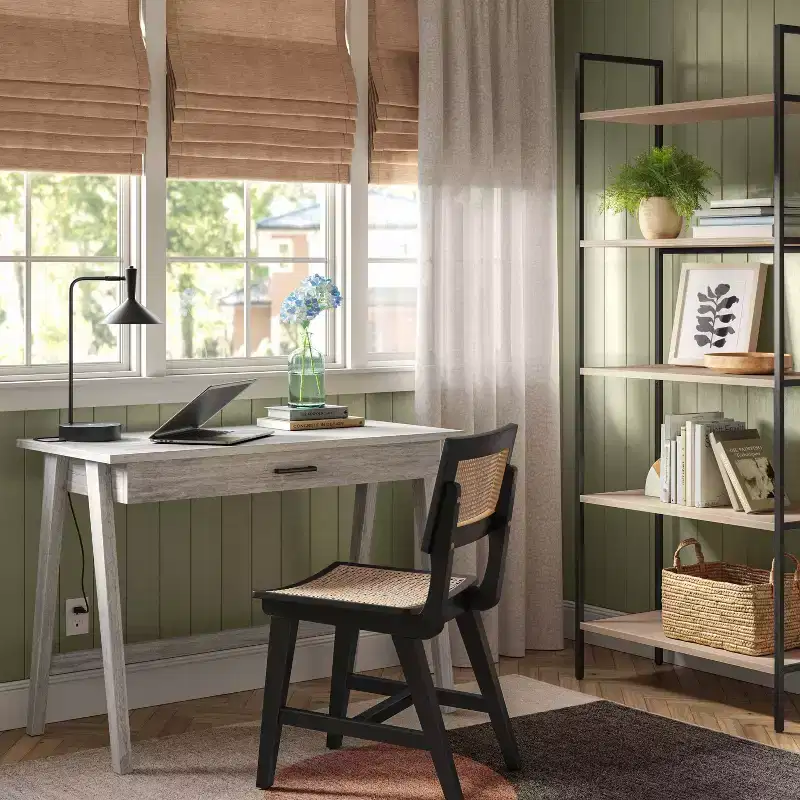 Wood Writing Desk with Drawer, Hardwood Frame, 42