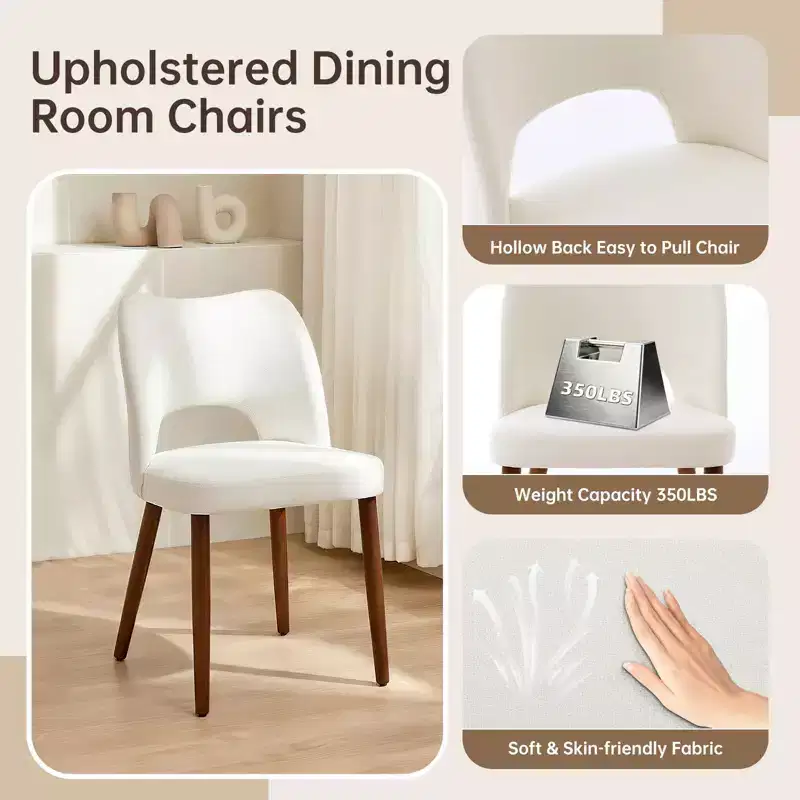 Wooden Dining Chairs, Hollow Back Kitchen Chairs, Modern Fabric Upholstered Dining Room Chair with Adjustable Foot Pads, Farmhouse Dinner Chair
