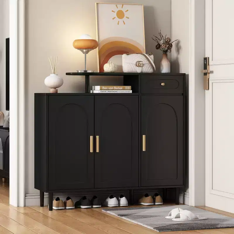 Stylish Cream-Colored Shoe Cabinet – Elegant Entryway Storage Sideboard