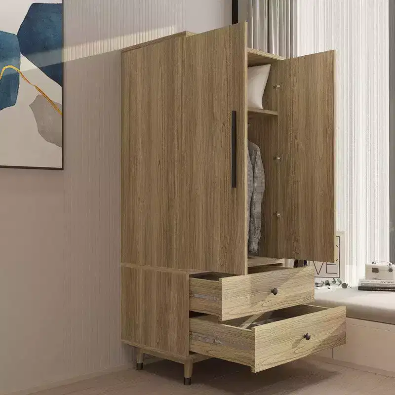 Oak 2 Doors 2 Drawers Wooden Armoire