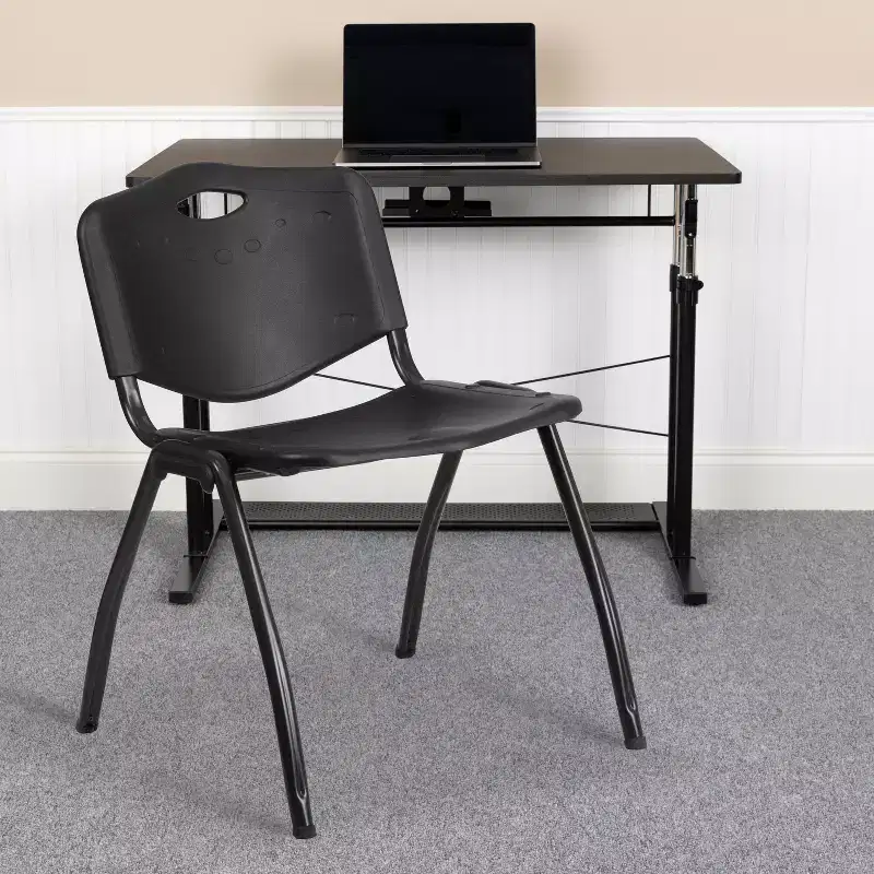 Black Armless Stackable Side Chair, Seats 1