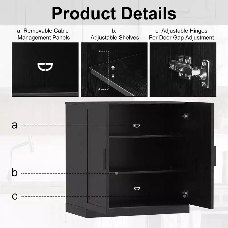 Wood Storage Cabinet with 2 Doors and 3 Shelves