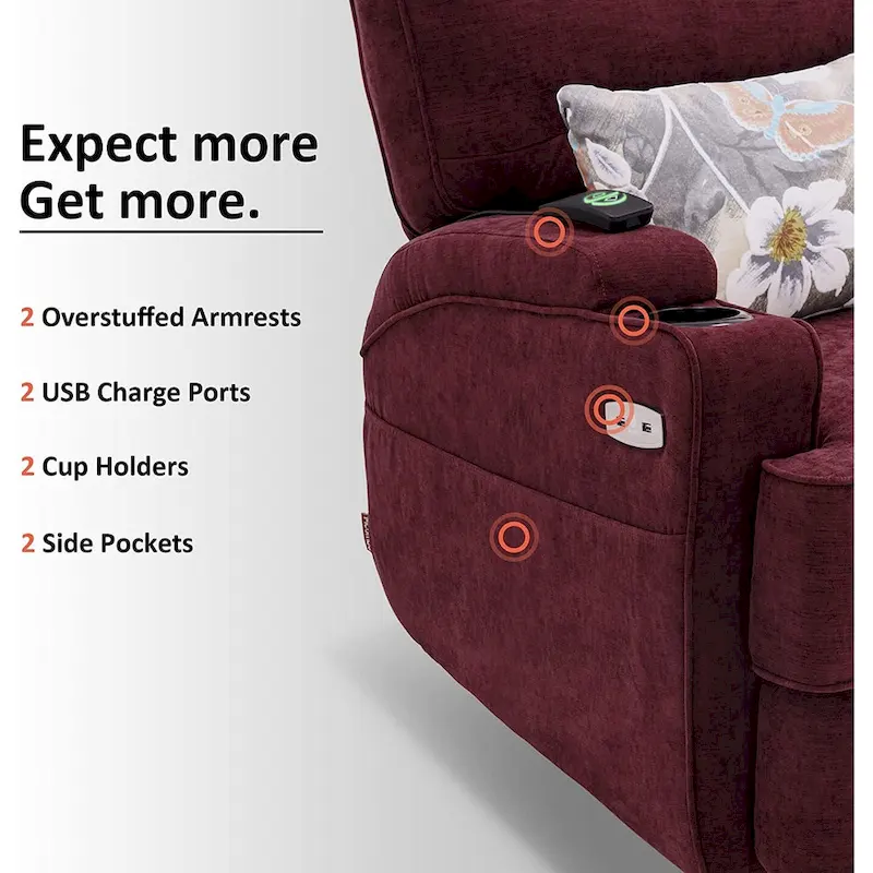 MCombo Electric Power Swivel Glider Recliner Chair with Heat and Massage, Fabric 7752