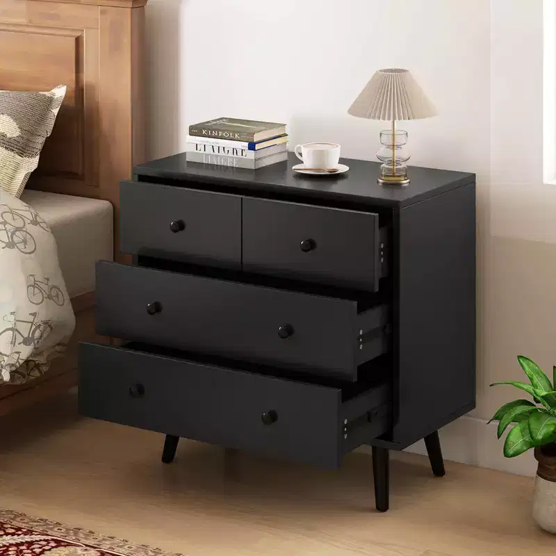 4 Drawer Dresser for Bedroom, Wide Chest of Drawers with Metal Guide Rails, Teak & Black/Walnut/Natural