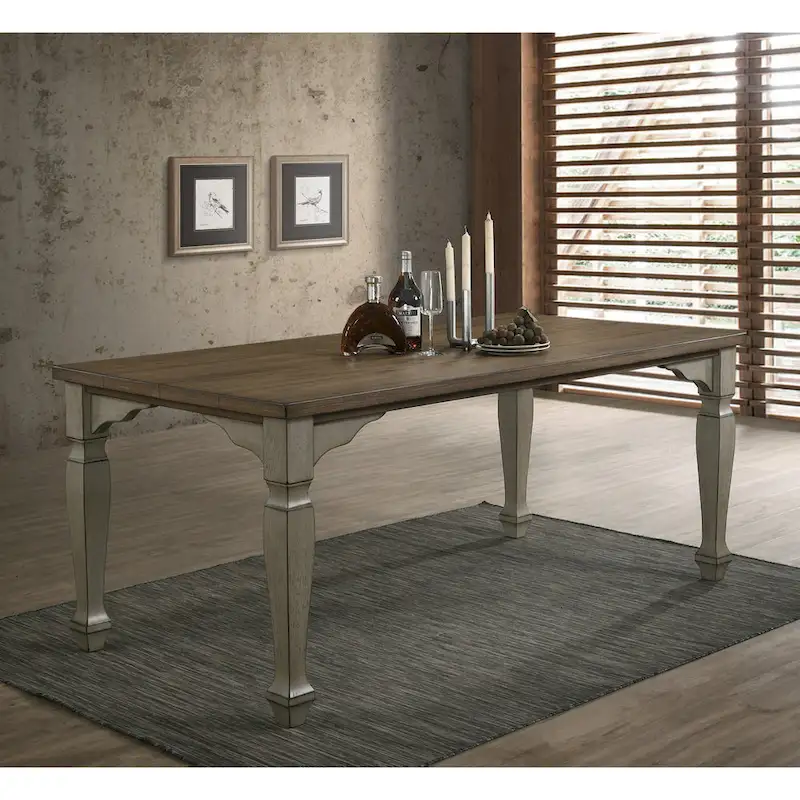 Roundhill Furniture Breda Antique Gray and Dark Oak Finished Wood Dining Set, Table with Six Chairs