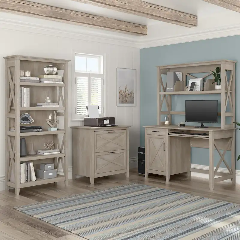 Key West 48W Small Computer Desk with Hutch by Bush Furniture