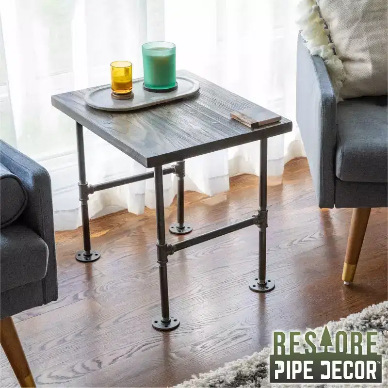 RESTORE Boulder Black Solid Wood End Table by Pipe Decor