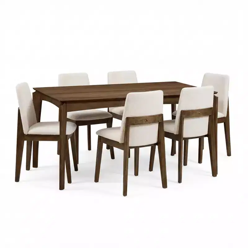 Christopher Knight Home Mireya 7 Piece Rustic Rubberwood Fabric Upholstered Dining Set