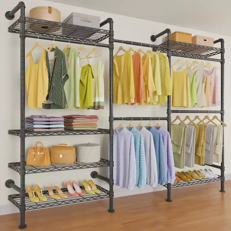 Industrial Pipe Wall Mounted Clothing Rack Walk-in Closet System