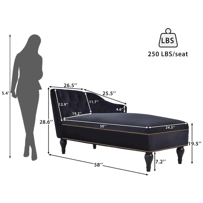 Merax 58 Velvet Button Tufted Right Arm Facing Chaise Lounge