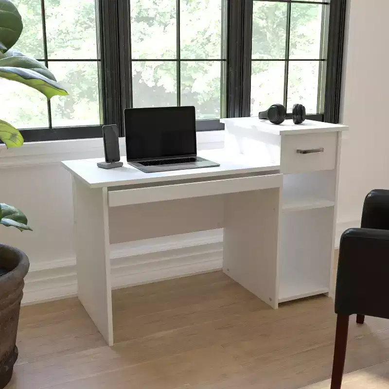 Emma and Oliver White Computer Desk with Shelves and Drawer