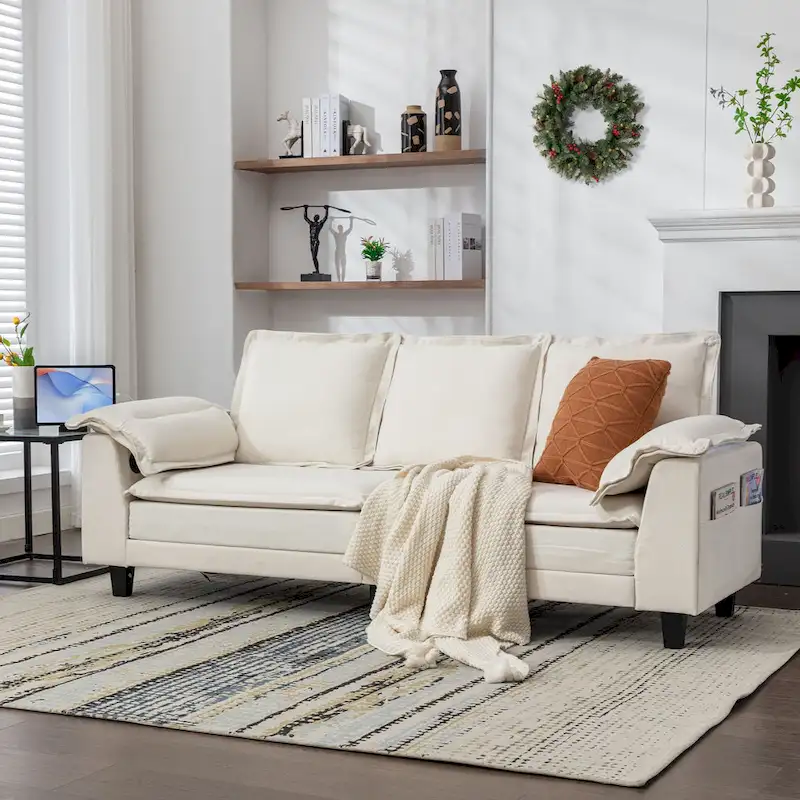 Tufted Upholstered 3 Seater Sofa Modern Chenille Couches
