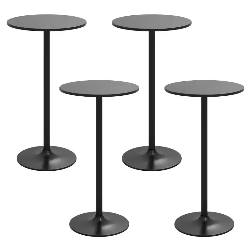 4 PCS Round Pub Table 24'' Bistro Bar Cocktail Table w/Metal Base Black