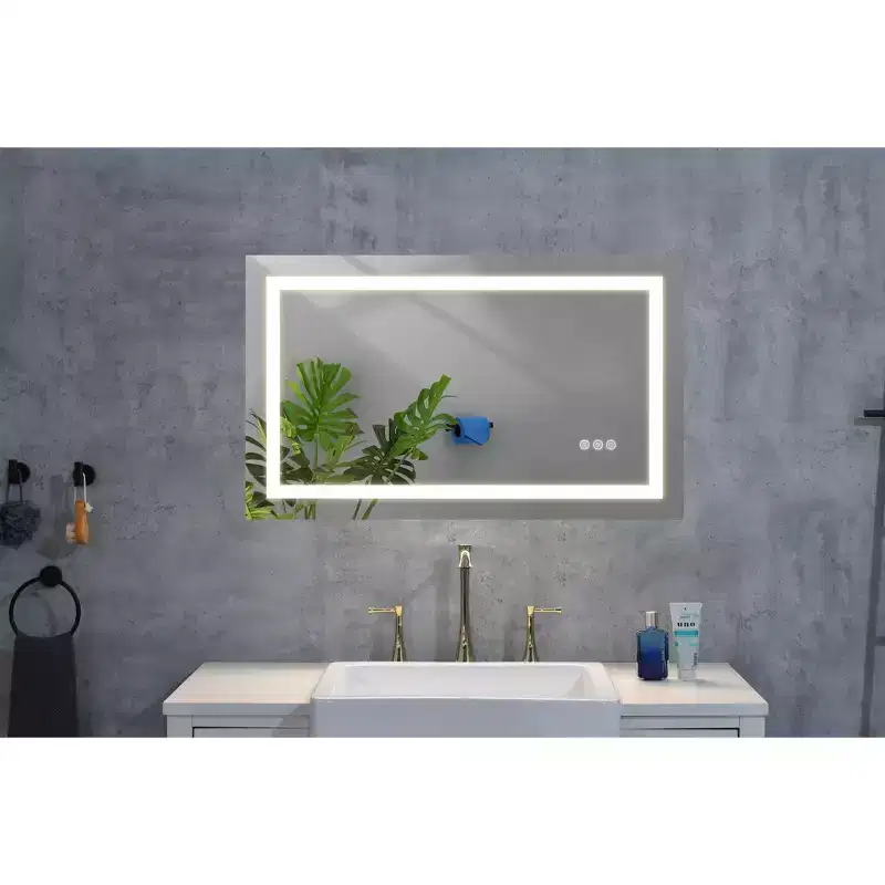 Anti-Fog Bathroom Mirror with Memory and 3 Colors, Vanity Mirror with Stepless Dimmable, Wall Mirror for Bathroom, Living Room
