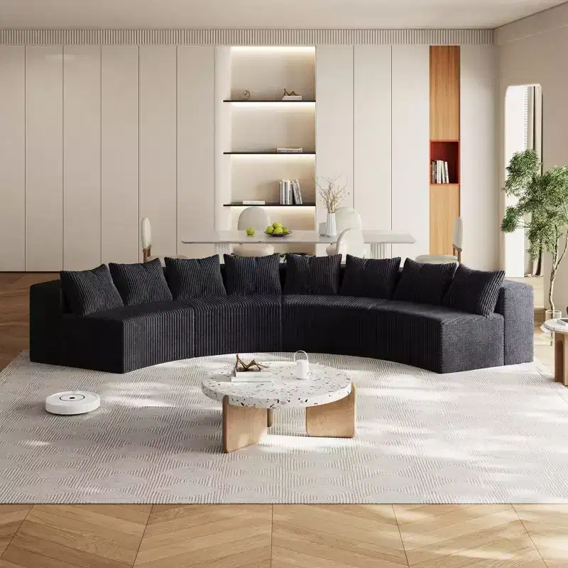 Corduroy curved sectional sofa with 8 pillows,Curved Symmetrical Modular Semi Circular Sofa (four modules)