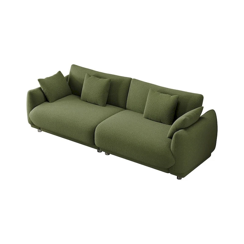 86.6 Modern Teddy Velvet Triple Sofa with 4 Pillows and Metal Legs